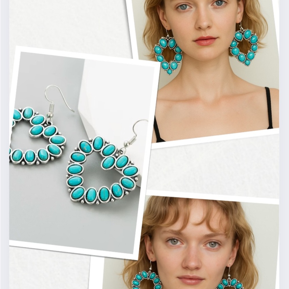 Turquoise Silver Heart Earrings